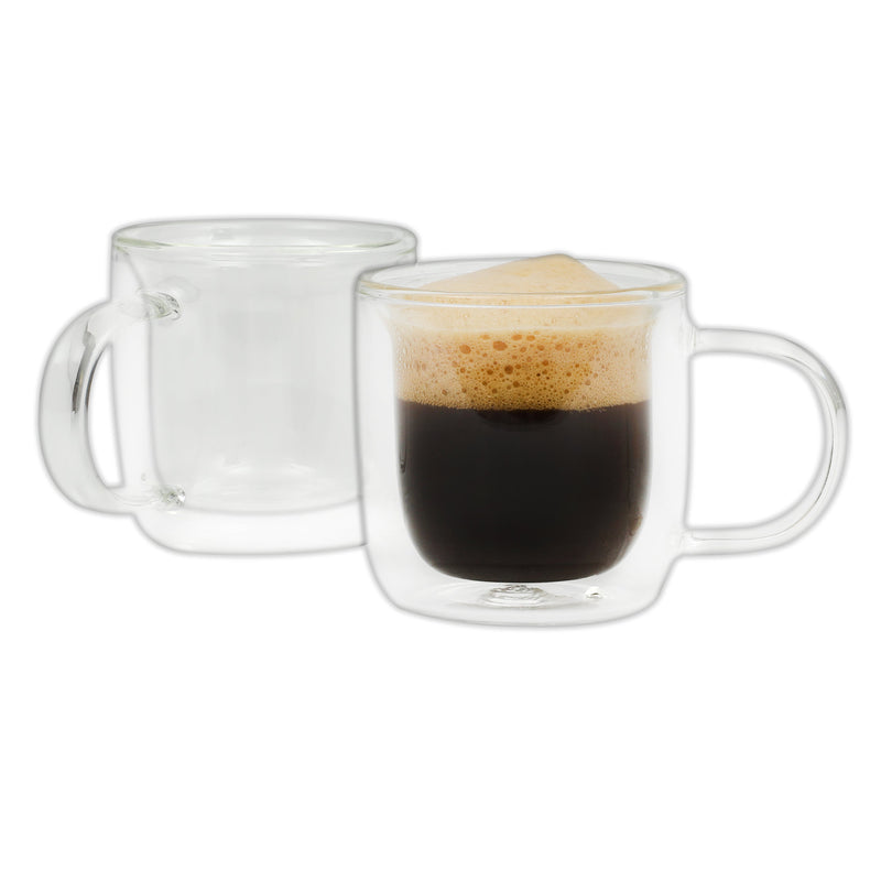 Mr. Coffee Salon Espresso 2pc 3 oz Borosilicate Double Wall Mug Set - Clear - Round - Hand Made - Factory Remailer