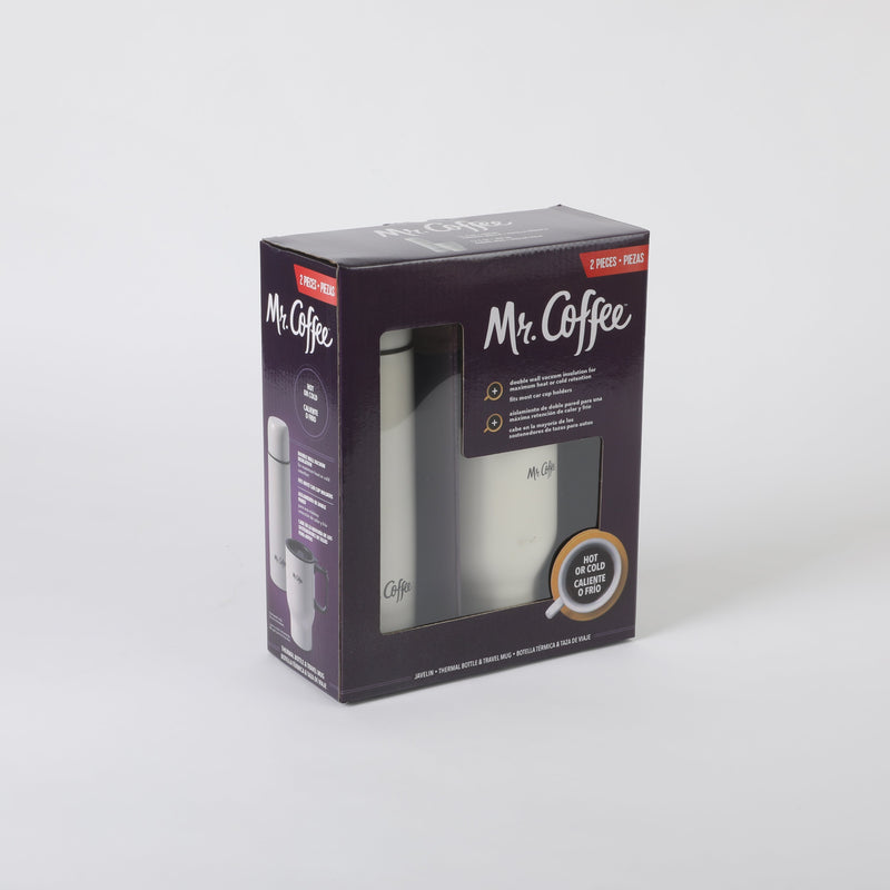 Mr. Coffee Javelin 2pc Stainless Steel 15.5oz Thermal & Stainless Steel 13.5oz Travel Mug Gift Set - Double Wall - PP - Open Window Gift Box
