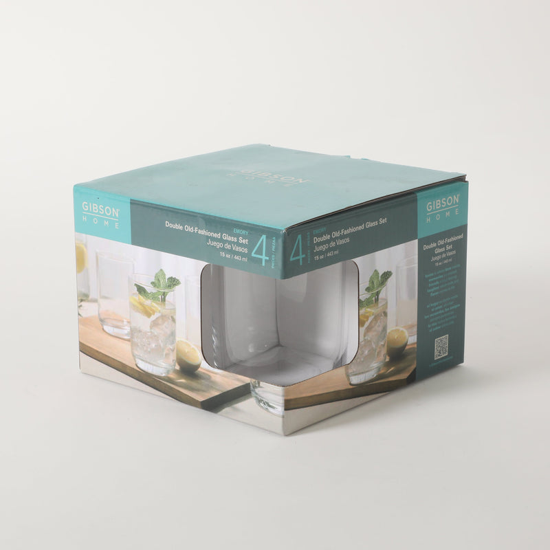 Gibson Home Emory 4pc 15oz DOF Glass Set - Clear - Open Window Gift Box