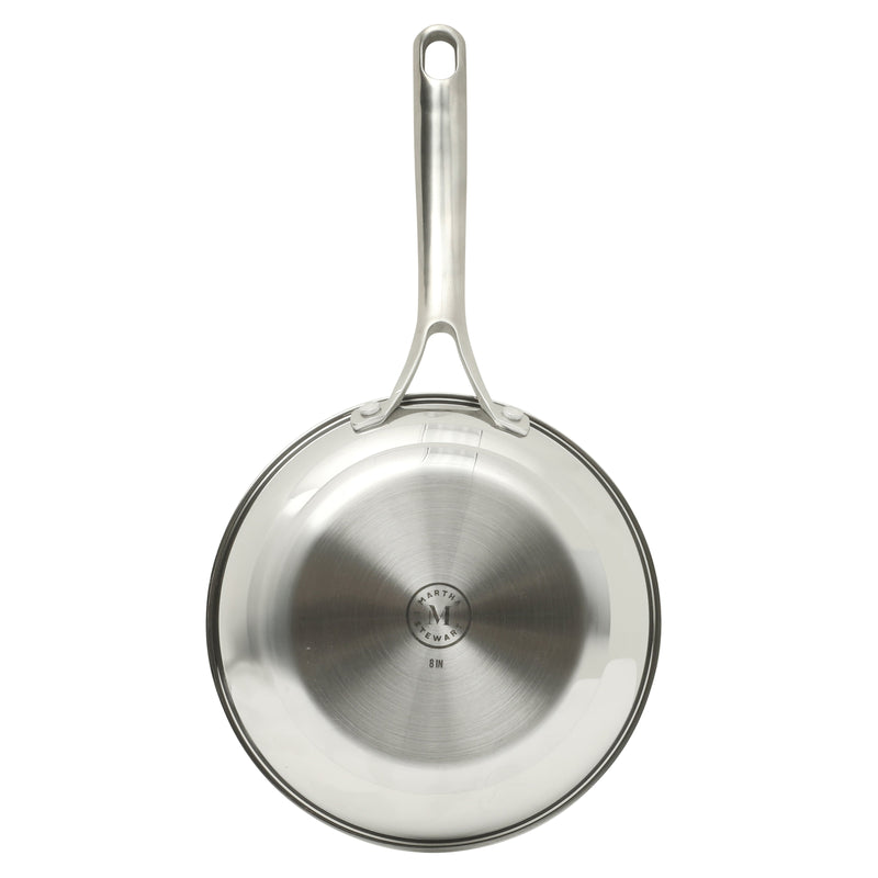Martha Stewart Castelle 8" Stainless Steel Frying Pan - Satin Polish Interior- Gold PVD Handle - Impact Bonded Base - Color Sleeve