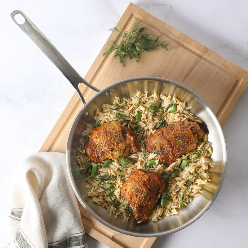 Martha Stewart Castelle 12" Stainless Steel Frying Pan - Satin Interior & Polished Exterior - Stainless Steel Handle - Color Sleeve