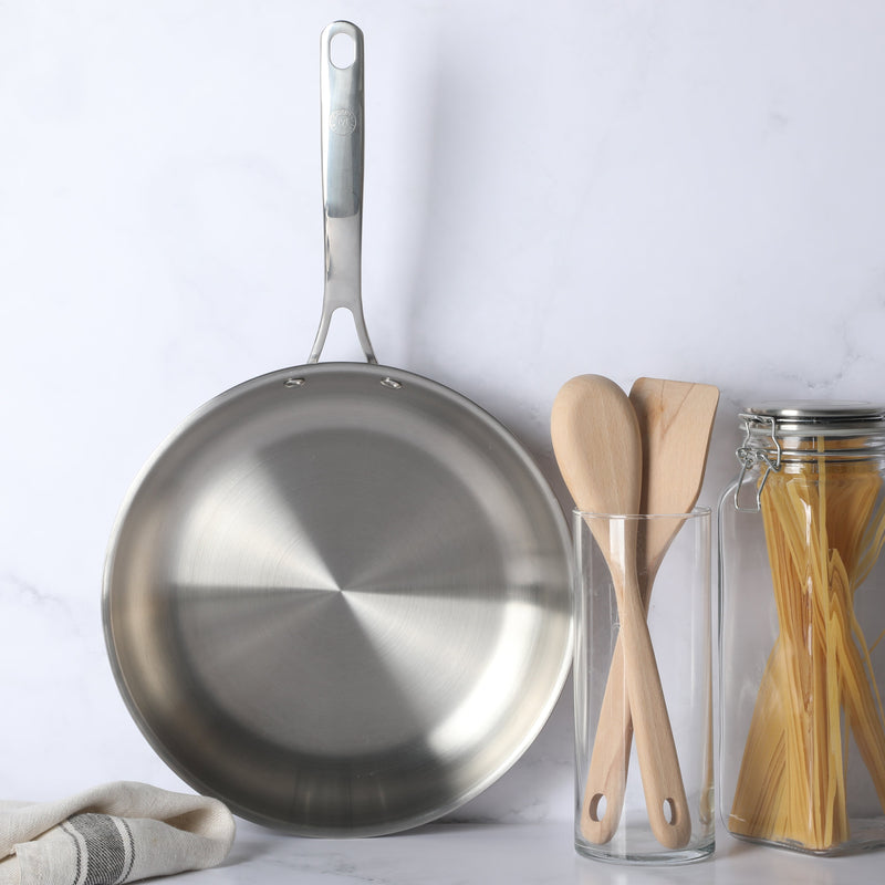 Martha Stewart Castelle 12" Stainless Steel Frying Pan - Satin Interior & Polished Exterior - Stainless Steel Handle - Color Sleeve