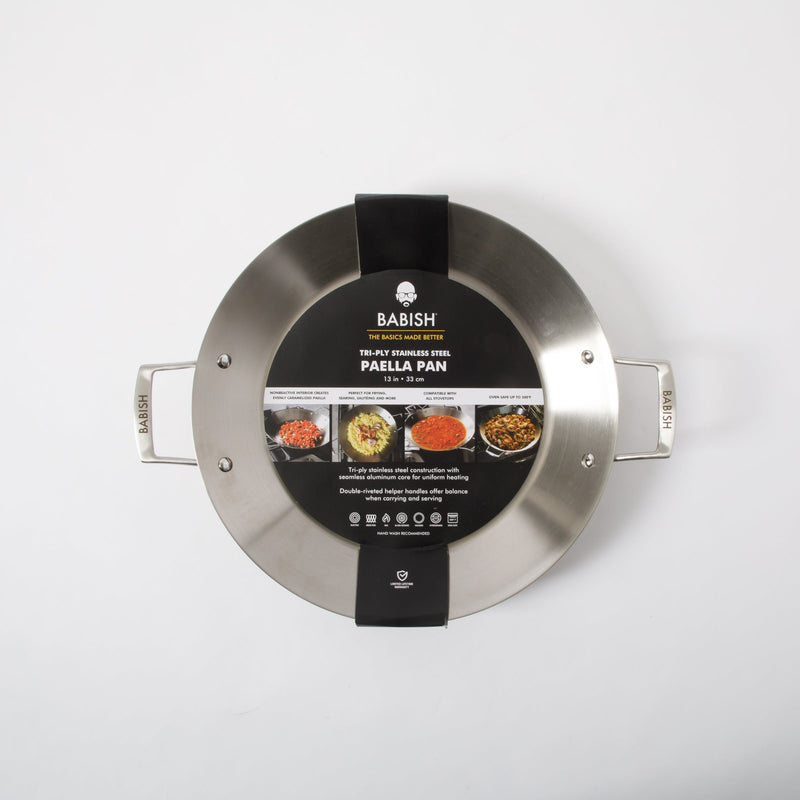 Babish 13" Stainless Steel Triply Paella Pan - Color Sleeve w/ Remailer