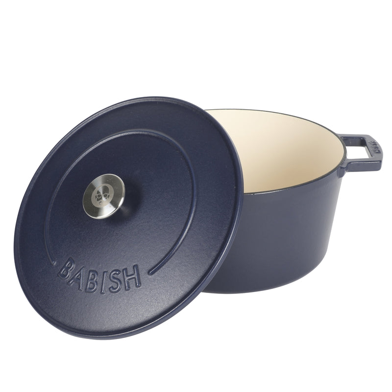 Babish - 6 Qt Dutch Oven W/ Lid - Blue - Matte Finish - Ss Knob - Cast Iron - Color Sleeve W/ Rm