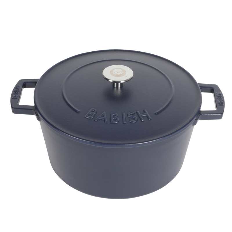 Babish - 6 Qt Dutch Oven W/ Lid - Blue - Matte Finish - Ss Knob - Cast Iron - Color Sleeve W/ Rm