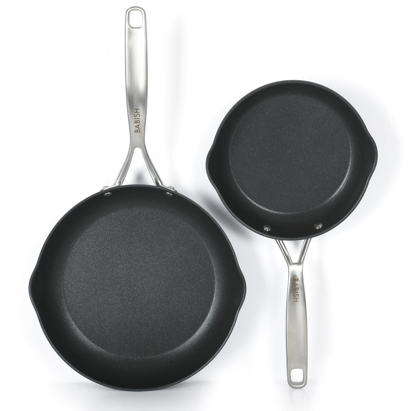 Babish 10pc Forged Aluminum Cookware Set - TI Plasma Nonstick Int - Induction Base - Cast Handles - Forged Al - GBX w/ Remailer