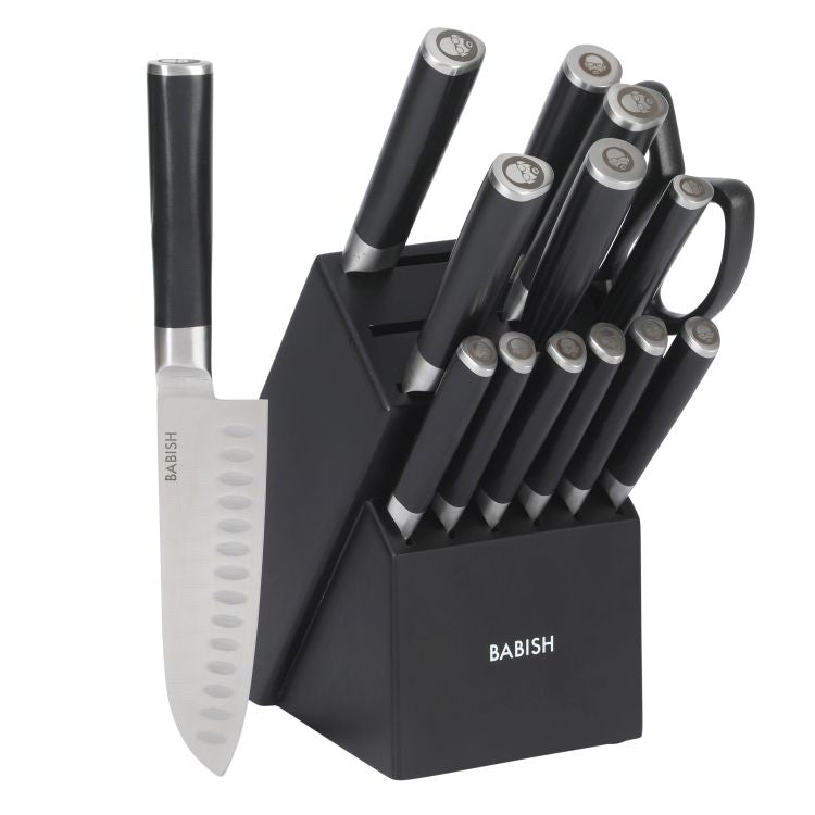Babish 15pc Cutlery Set w/ Black Rubber Wood Block - Stainless Steel - GBX w/ Remailer
