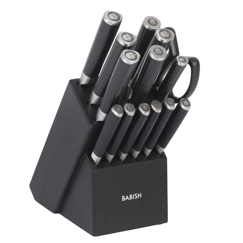 Babish 15pc Cutlery Set w/ Black Rubber Wood Block - Stainless Steel - GBX w/ Remailer