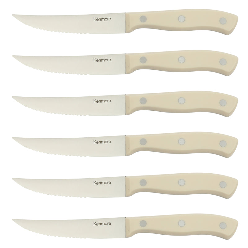 Kenmore Kane Glacier 14pc Stainless Steel Cutlery Set w/ Ashwood Block - ABS Handle - Gift Box w/ Remailer : Linen