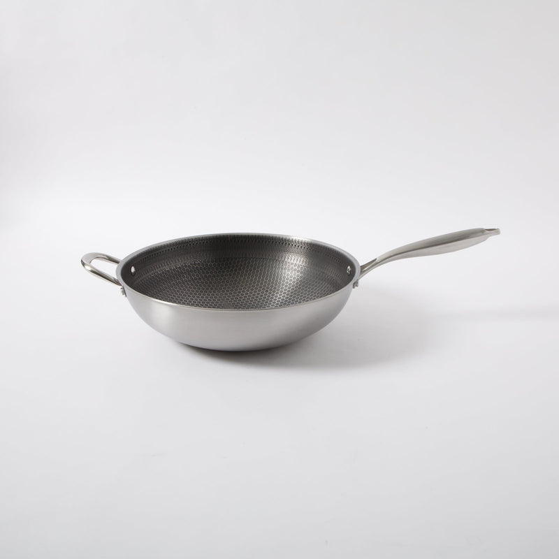 Gibson Home Elsenborn Stainless Steel 14" Wok - Etched Non-Stick Interior - Stainless Steel Handle - Color Sleeve