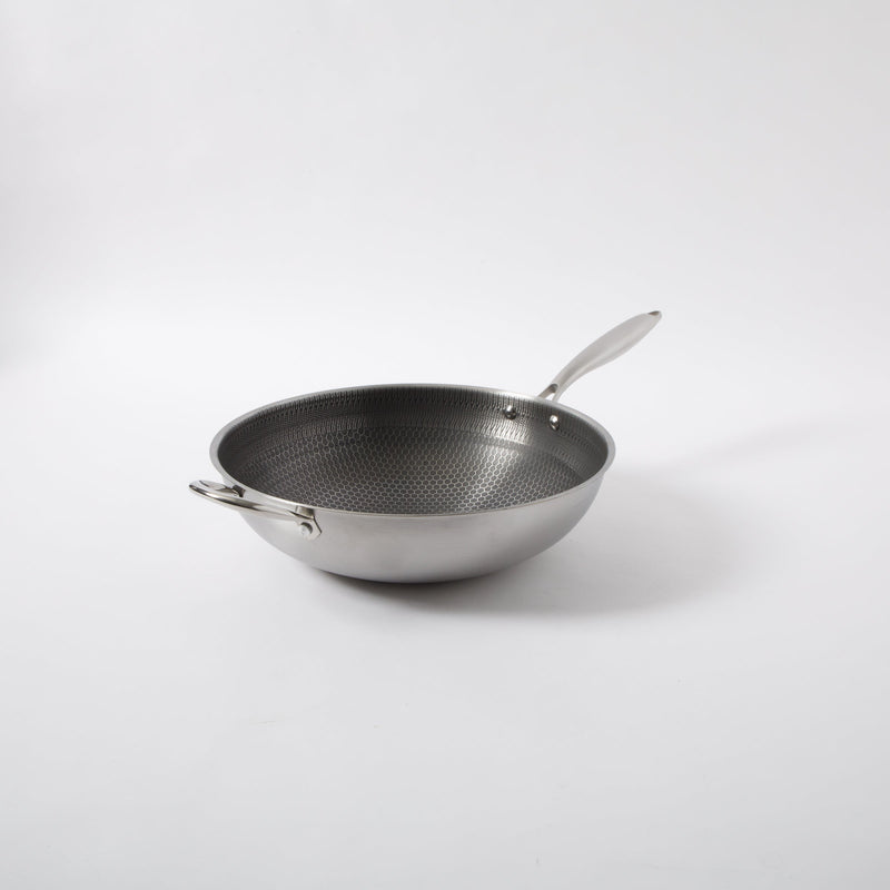 Gibson Home Elsenborn Stainless Steel 14" Wok - Etched Non-Stick Interior - Stainless Steel Handle - Color Sleeve