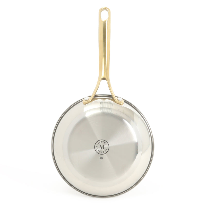 Martha Stewart Castelle 8" Stainless Steel Frying Pan - Satin Polish Interior- Gold PVD Handle - Impact Bonded Base - Color Sleeve