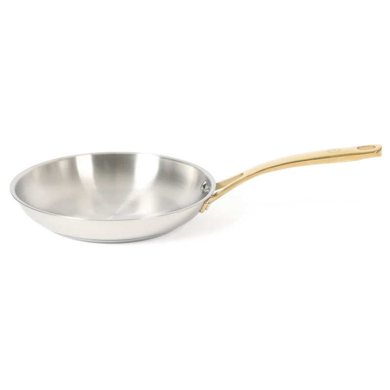 Martha Stewart Castelle 9.5" Stainless Steel Frying Pan - Satin Polish Interior - Gold PVD Handle - Impact Bonded Base - Color Sleeve