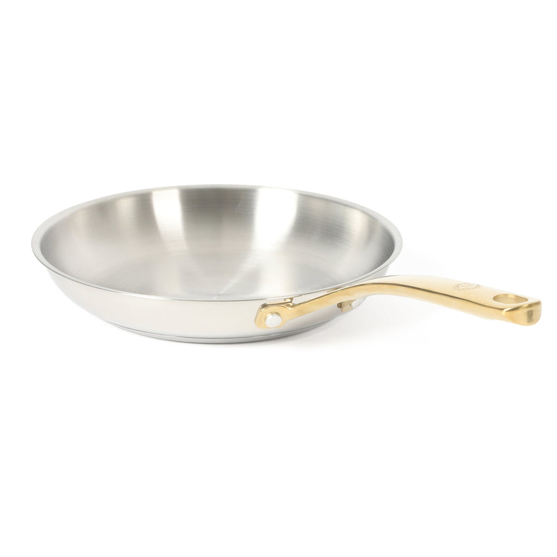 Martha Stewart Castelle 9.5" Stainless Steel Frying Pan - Satin Polish Interior - Gold PVD Handle - Impact Bonded Base - Color Sleeve