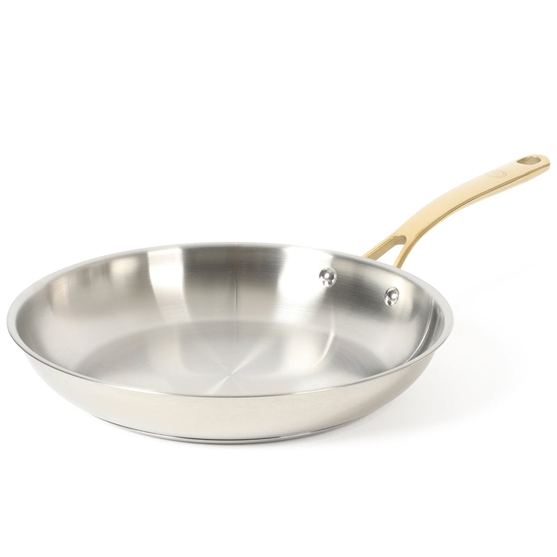 Martha Stewart Castelle 12" Stainless Steel Frying Pan - Satin Interior & Polished Exterior - Stainless Steel Handle - Color Sleeve