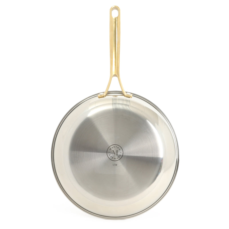 Martha Stewart Castelle 12" Stainless Steel Frying Pan - Satin Interior & Polished Exterior - Stainless Steel Handle - Color Sleeve