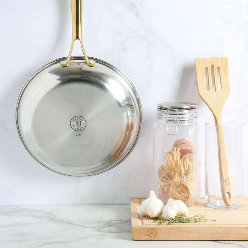 Martha Stewart Castelle 12" Stainless Steel Frying Pan - Satin Interior & Polished Exterior - Stainless Steel Handle - Color Sleeve