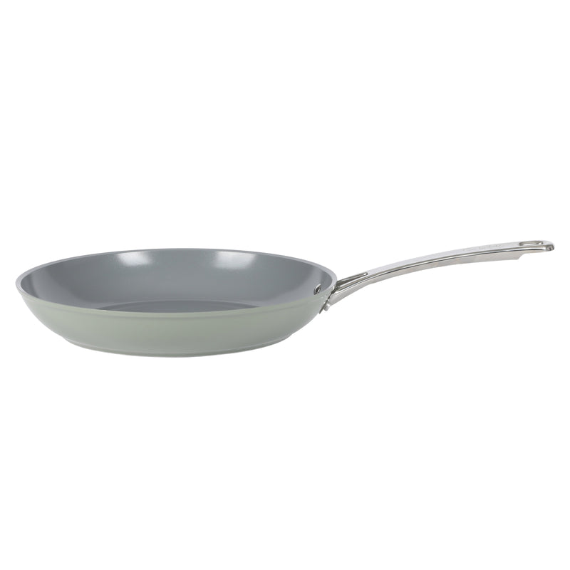 Sur La Table Kitchen Essentials Gourmet Cuisine 12" Forged Aluminum Frying Pan - Grey Ceramic Titanium Interior - Induction Base - Stainless Steel Hollow Handle - Color Sleeve