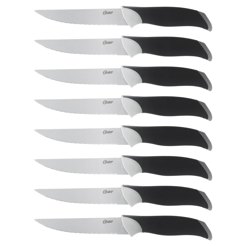 Oster Lindbergh 22pc Stainless Steel Cutlery Set w/ Black Wood Block - Grey/Black - TPR/PP Handle - Gift Box