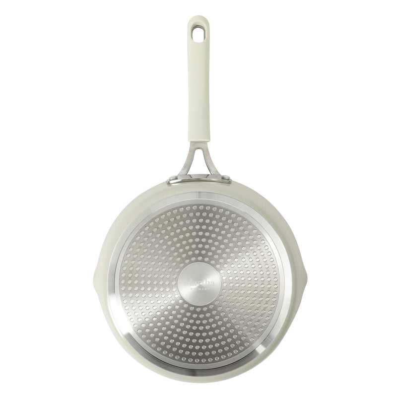 Martha Stewart 9.5" Heathland Aluminum Frying Pan - Linen - Taper Shape - Off White Ceramic Interior - Induction - Silicone Handle - Color Sleeve