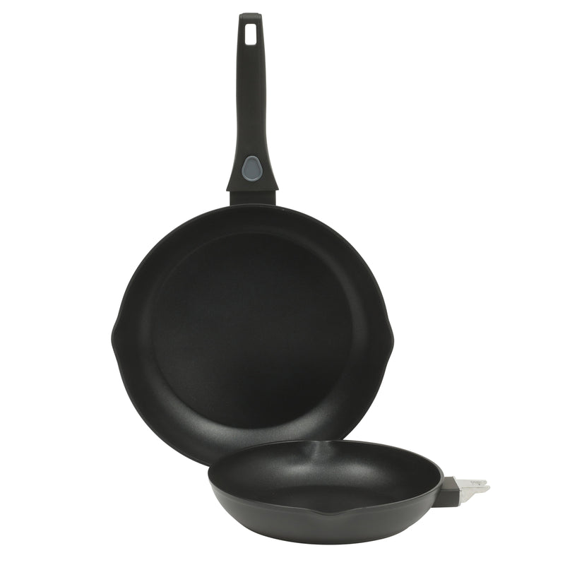 Oster Smarthandle Advance 3pc Forged Aluminum 11" & 9" FryingPan Setw/ Detachable Handle - Matte Black - Non-Stick Interior- Induction Base - Bakelite Handle - Gift Box (Open Window)