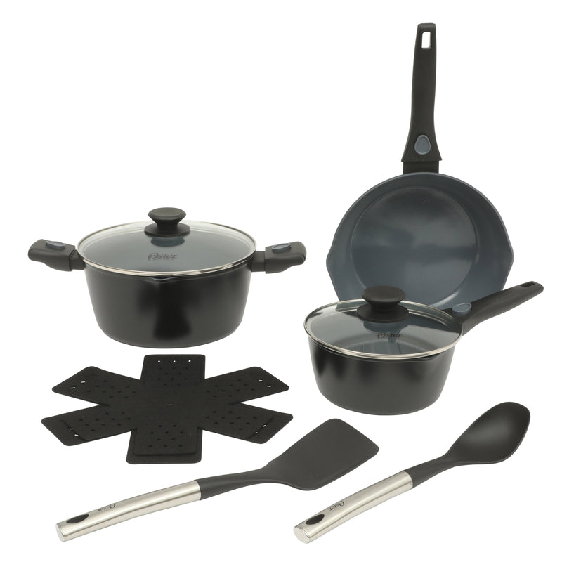 Oster Smarthandle Advance 13pc Forged Aluminum Cookware Combo Set - Ceramic Non-Stick Interior - Induction Base - Detachable Bakelite Handle - Gift Box