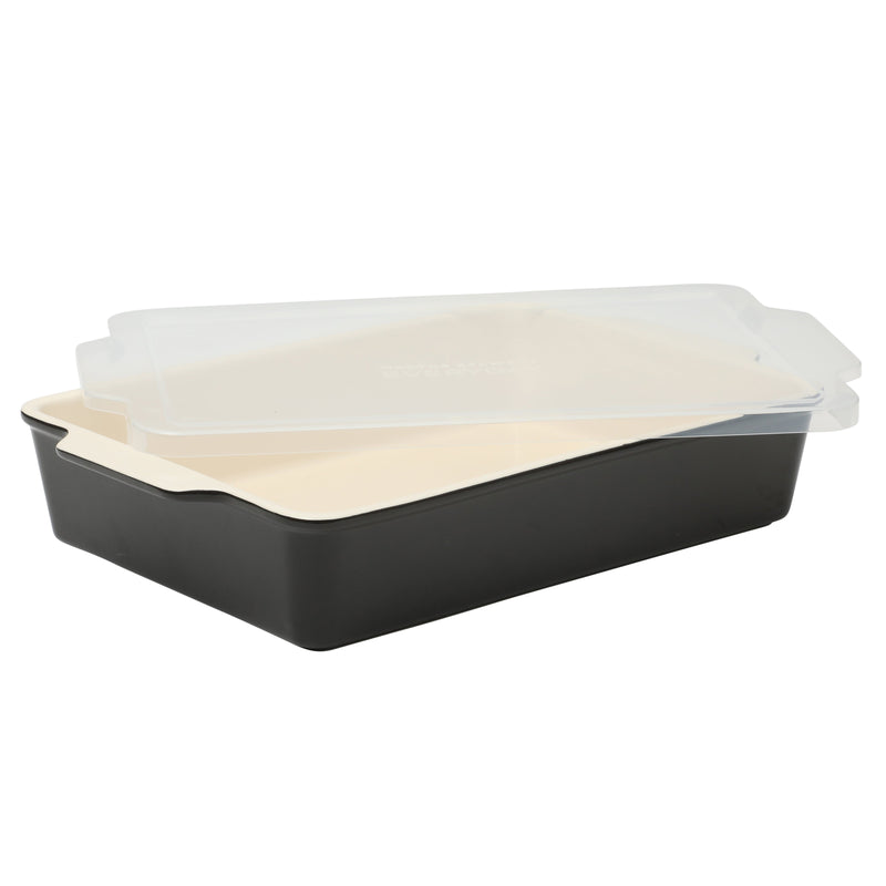 Martha Stewart Everyday Tilden 9" x 13" Baker w/ PP Lid - Two-Tone - Rectangle - Solid Color - Stoneware - Color Sleeve W/ Rm
