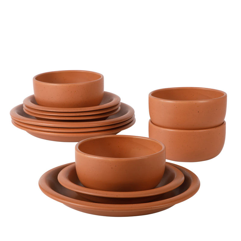 Bloomhouse Corsica Clay 12pc Dinnerware Set - Reactive Glaze - Stoneware - Gift Box w/ Remailer