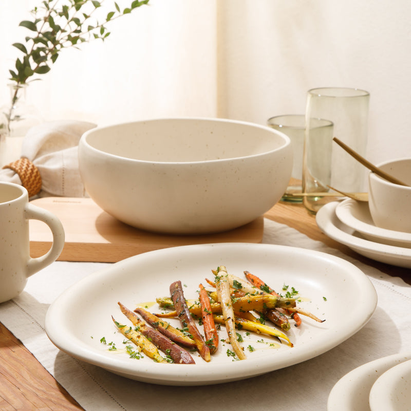 Bloomhouse Corsica Clay 2 pc Oval Serving Platter & Bowl Set - Sea Salt - Reactive Glaze - Stoneware - Gift Box w/ Remailer
