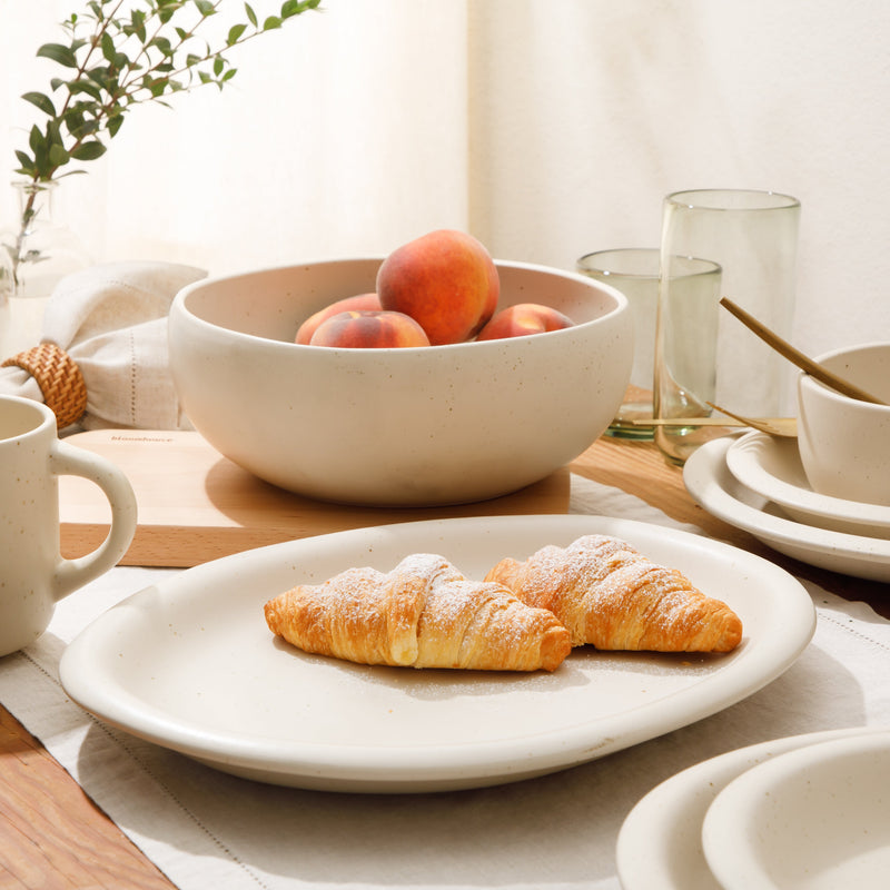 Bloomhouse Corsica Clay 2 pc Oval Serving Platter & Bowl Set - Sea Salt - Reactive Glaze - Stoneware - Gift Box w/ Remailer