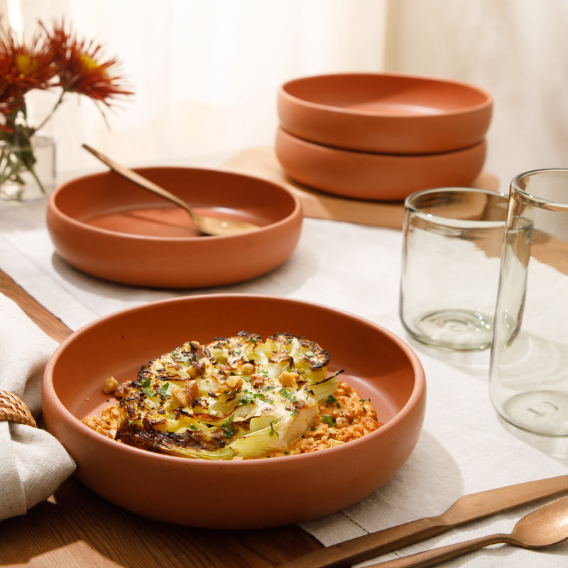 Bloomhouse Corsica Clay 4pc 9" Dinner Bowl Set - Reactive Glaze - Stoneware - Gift Box w/ Remailer: Burnt Apricot&nbsp; / Prosecco Blush / Sea Salt