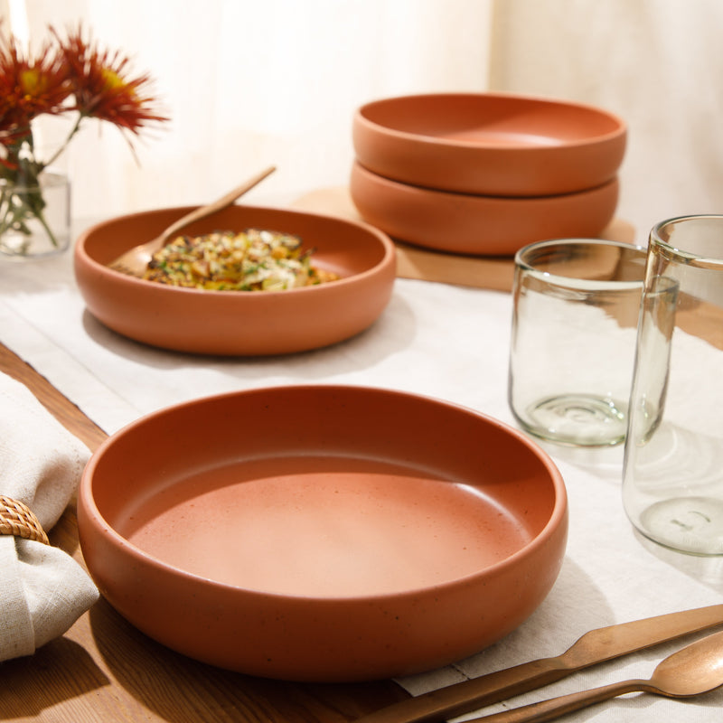 Bloomhouse Corsica Clay 4pc 9" Dinner Bowl Set - Reactive Glaze - Stoneware - Gift Box w/ Remailer: Burnt Apricot&nbsp; / Prosecco Blush / Sea Salt