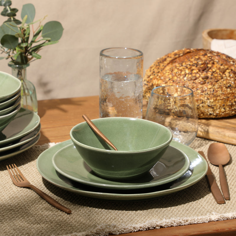 Bloomhouse Montecito Breeze 16pc Double Bowl Dinnerware Set - Reactive Glaze - Stoneware - Gift Box w/ Remailer