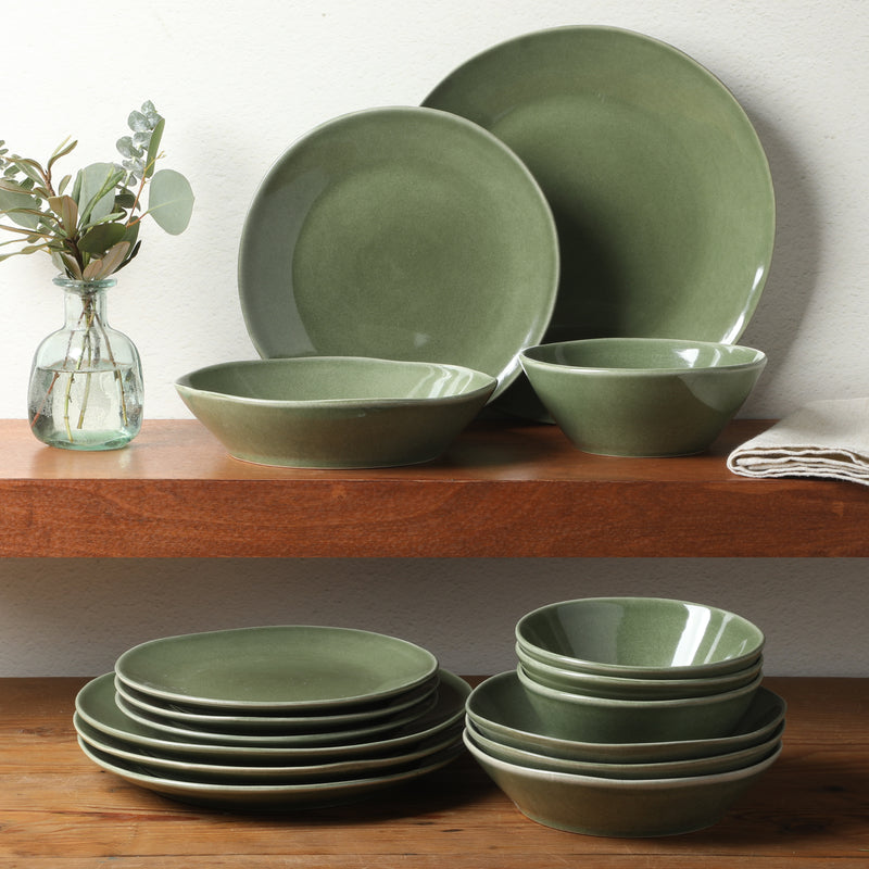Bloomhouse Montecito Breeze 16pc Double Bowl Dinnerware Set - Reactive Glaze - Stoneware - Gift Box w/ Remailer