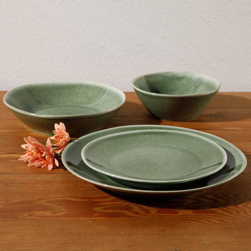 Bloomhouse Montecito Breeze 16pc Double Bowl Dinnerware Set - Reactive Glaze - Stoneware - Gift Box w/ Remailer