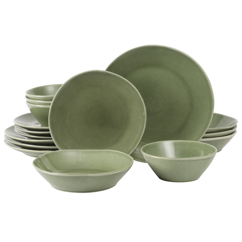 Bloomhouse Montecito Breeze 16pc Double Bowl Dinnerware Set - Reactive Glaze - Stoneware - Gift Box w/ Remailer