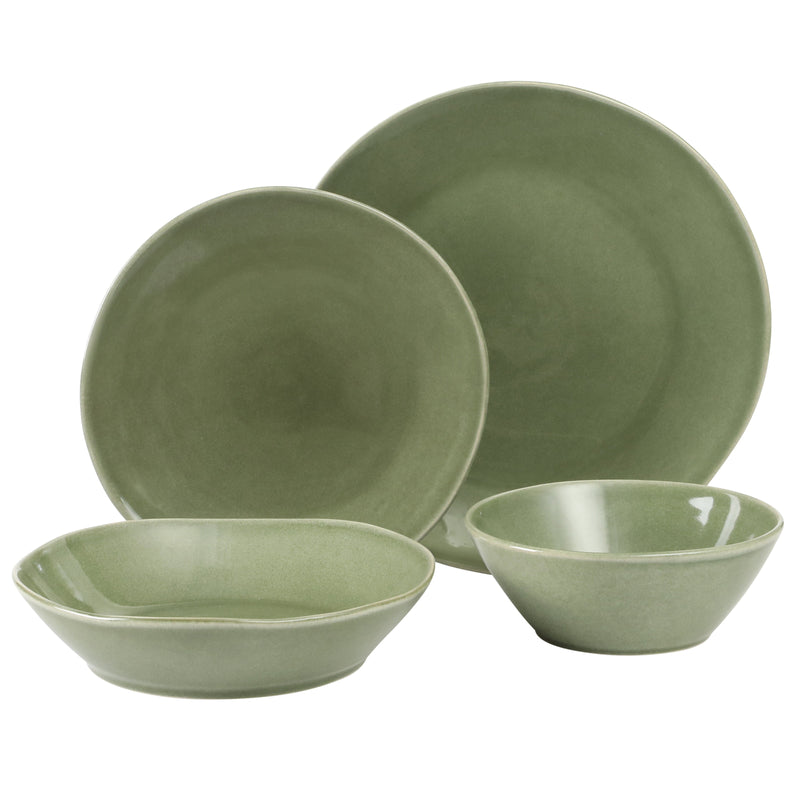 Bloomhouse Montecito Breeze 16pc Double Bowl Dinnerware Set - Reactive Glaze - Stoneware - Gift Box w/ Remailer