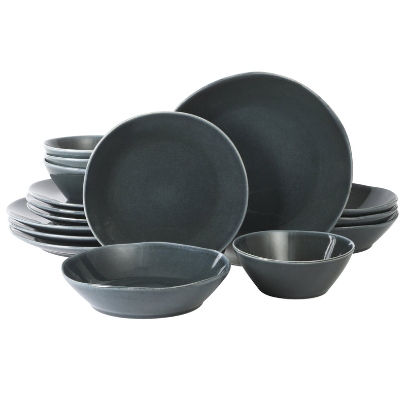 Bloomhouse Montecito Breeze 16pc Double Bowl Dinnerware Set - Reactive Glaze - Stoneware - Gift Box w/ Remailer