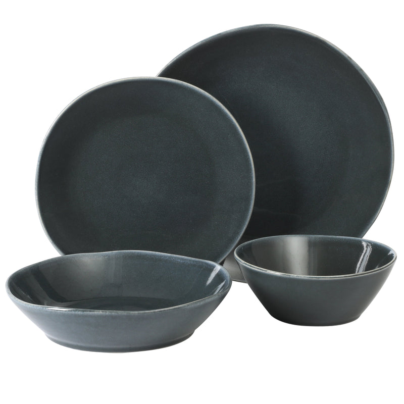 Bloomhouse Montecito Breeze 16pc Double Bowl Dinnerware Set - Reactive Glaze - Stoneware - Gift Box w/ Remailer