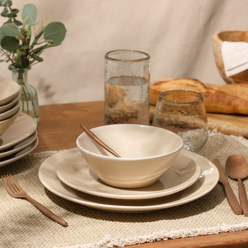 Bloomhouse Montecito Breeze 16pc Double Bowl Dinnerware Set - Reactive Glaze - Stoneware - Gift Box w/ Remailer