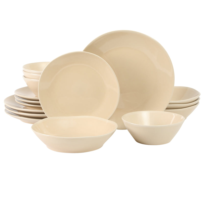 Bloomhouse Montecito Breeze 16pc Double Bowl Dinnerware Set - Reactive Glaze - Stoneware - Gift Box w/ Remailer