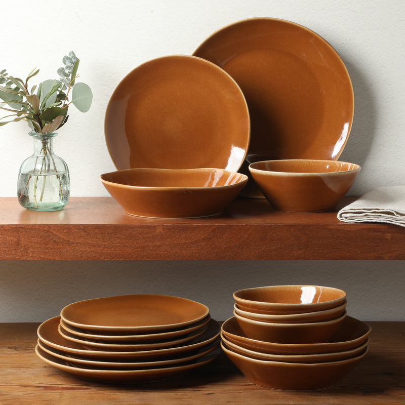 Bloomhouse Montecito Breeze 16pc Double Bowl Dinnerware Set - Reactive Glaze - Stoneware - Gift Box w/ Remailer