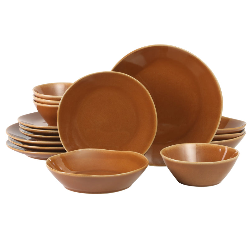 Bloomhouse Montecito Breeze 16pc Double Bowl Dinnerware Set - Reactive Glaze - Stoneware - Gift Box w/ Remailer