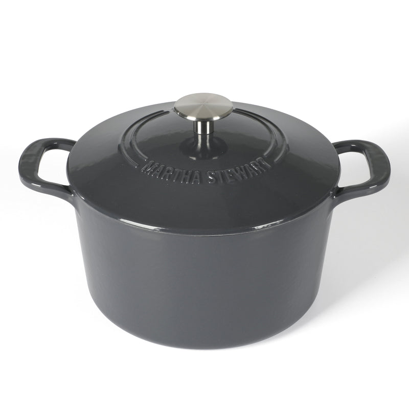 Martha Stewart Gatwick 4qt Enamel Cast Iron Dutch Oven w/ Lid - Warehouse Remailer (Black / Grey)
