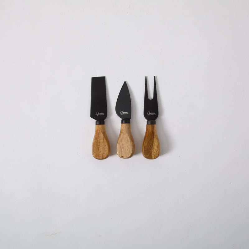 Gibson Elite Gracious Dining 4pc Cheese Knife Set w/ Acacia Serving Board - Black Nonstick Stainless Steel Blade - Acacia Handle - Acacia Wood - Clam Pack w/ Window Box