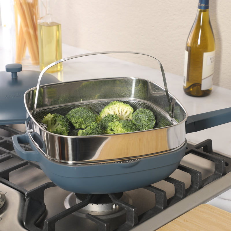 Crock-Pot Northvale 5.3qt Cast Aluminum Sauté Pan w/ Steamer & Lid - Square - Nonstick Ceramic Int - Induction - Soft Touch Handle - GBX