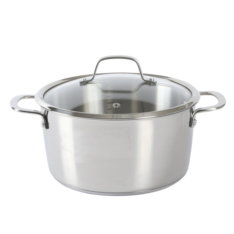 Sur la Table Kitchen Essentials Chef's Deck 10pc Stainless Steel Cookware Set - Polish Ext - Impact Bonded Base - SS Hollow Handle - GBX w/ Remailer