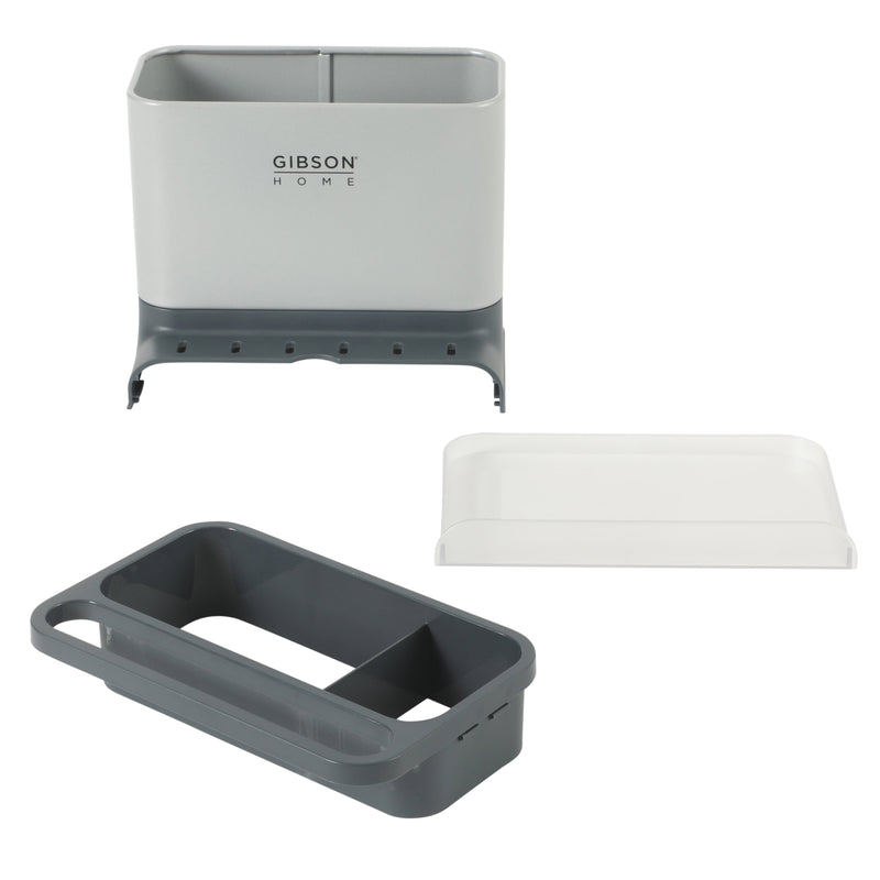 Gibson Home Ledgebrook - 7.2 IN L X 4.6 IN W X 6.1 IN H Sink Organizer - Grey - Galvanized Board w/ Powder Coat - Silk Logo Print - SS - Gift Boxw/ Remailer