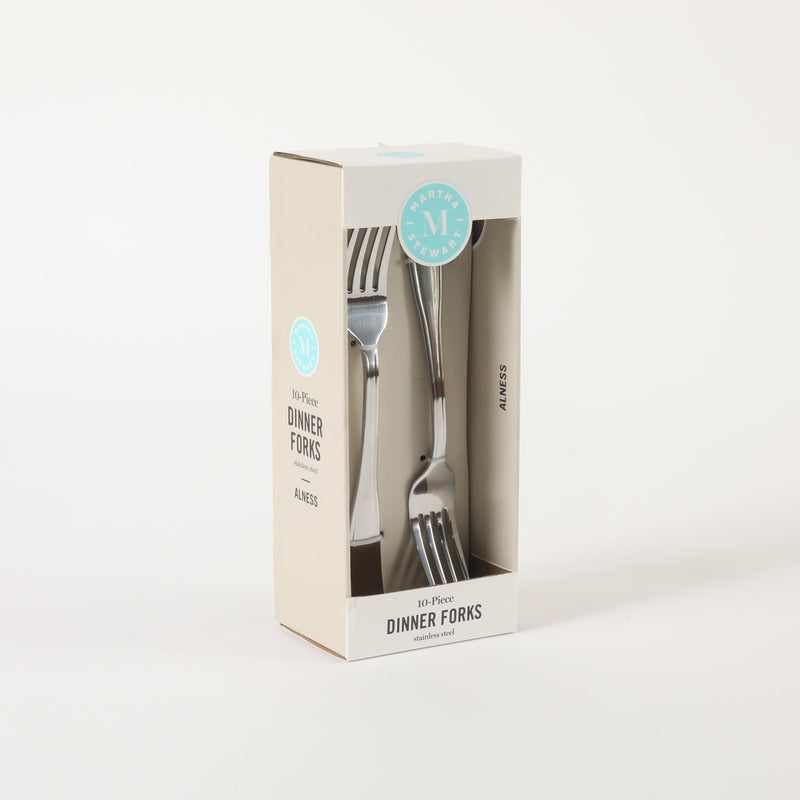 Martha Stewart Alness 10pc Stainless Steel Dinner Fork Set - Mirror Polished - Gift Box (Open Window)