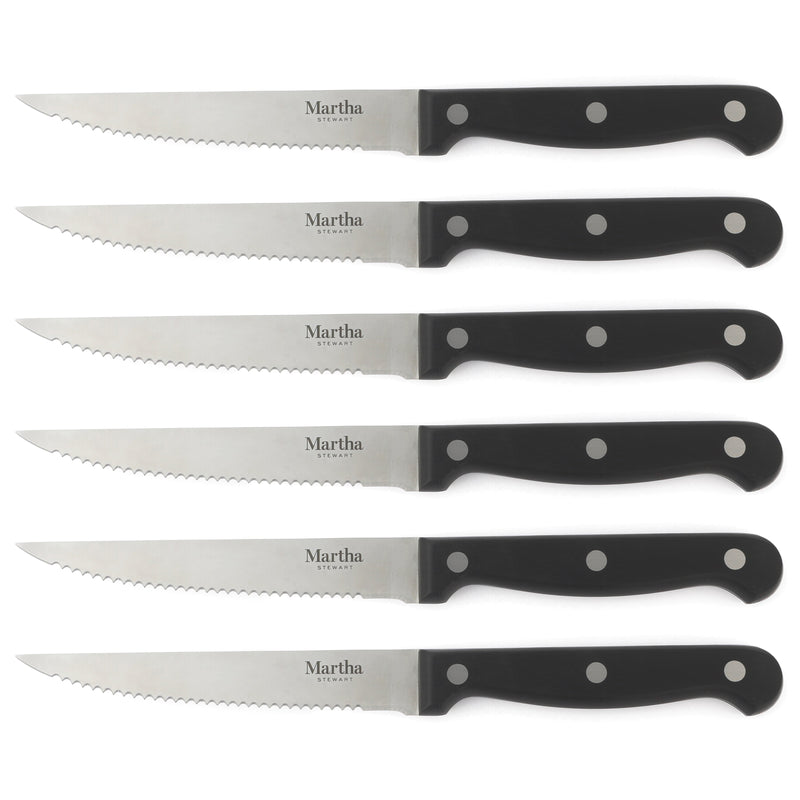 Martha Stewart Carverton 15pc Stainless Steel Cutlery Set w/ Rubberwood Block - Black - Traditional Shape - ABS Forged Handle - Gift Box